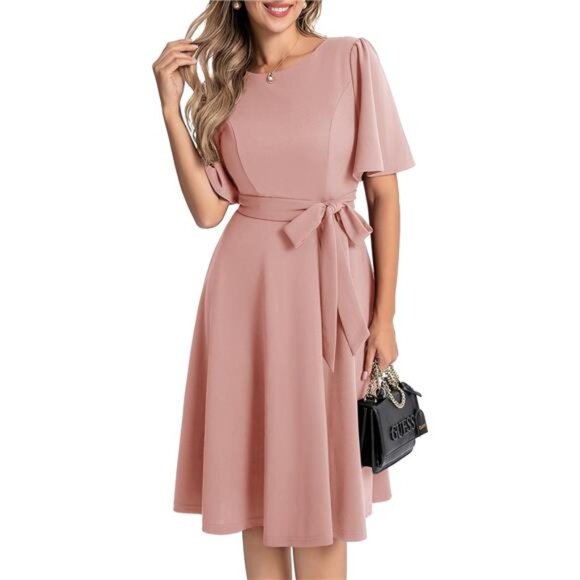 Women Midi Cocktail Vintage Dress Formal Wedding Guest Fit &